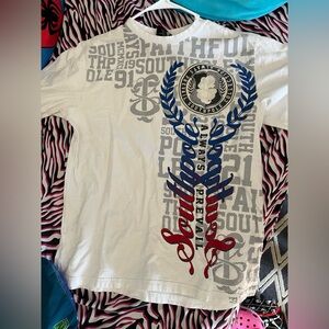 RARE Southpole White Graphic Tee with Blue and Red Design